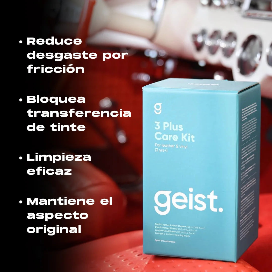 Kit para cuidado de cuero . Limpieza nutrición y protección Geist 3 Plus