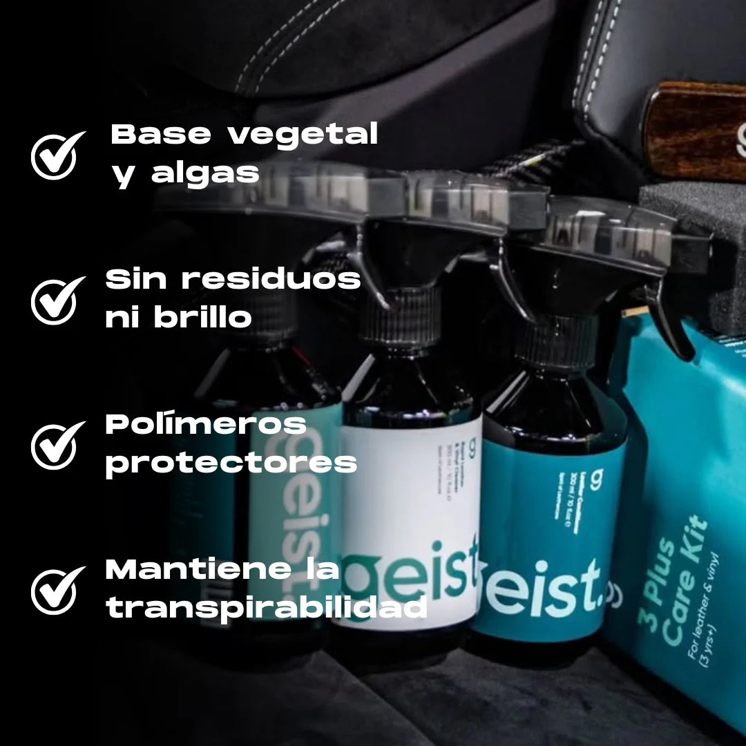 Kit para cuidado de cuero . Limpieza nutrición y protección Geist 3 Plus