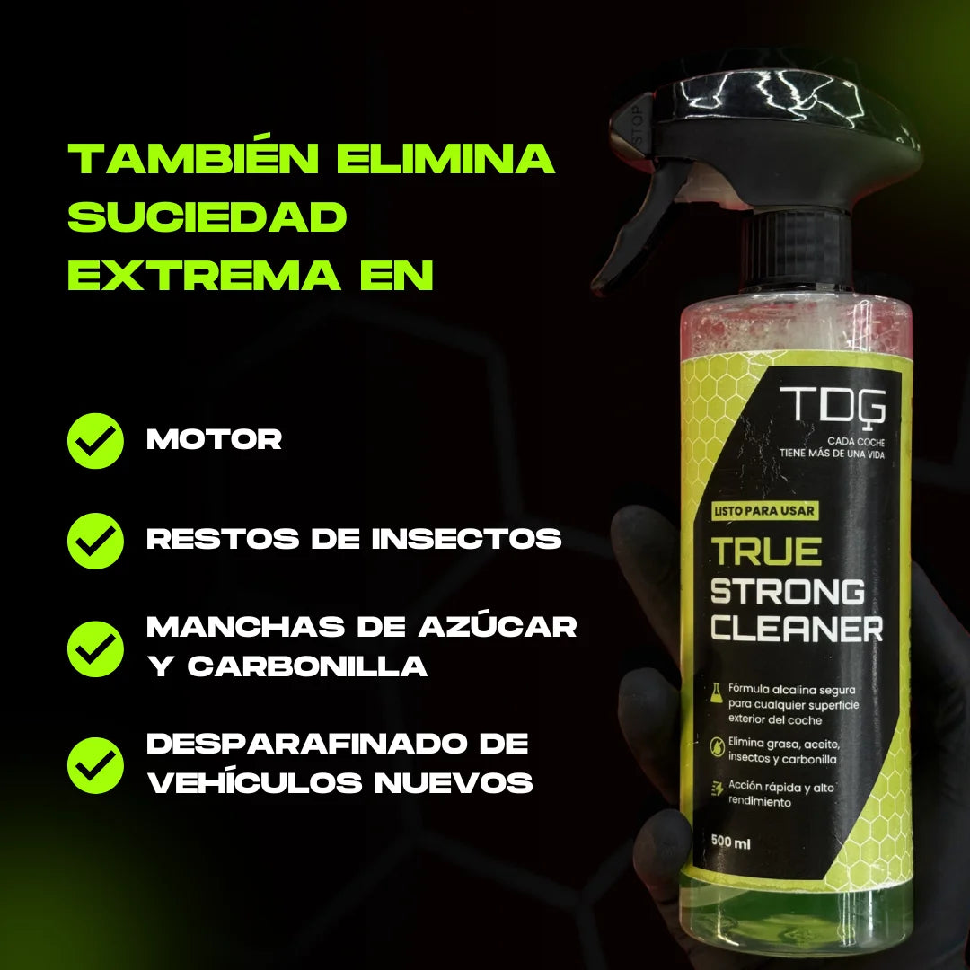 True Strong Cleaner elimina suciedad de motor, restos de insectos, manchas de azúcar y carbonilla y desparafina vehículos nuevos
