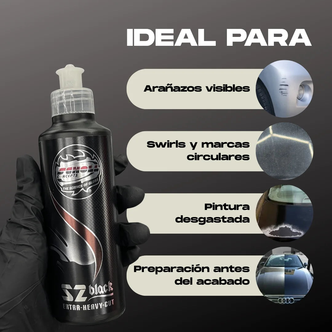 Scholl S2 Black ideal para arañazos visibles, swirls, pintura desgastada y preparación antes del acabado