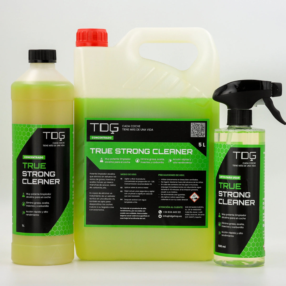 Gama True Strong Cleaner: concentrado 1 L, garrafa 5 L y pulverizador 500 ml