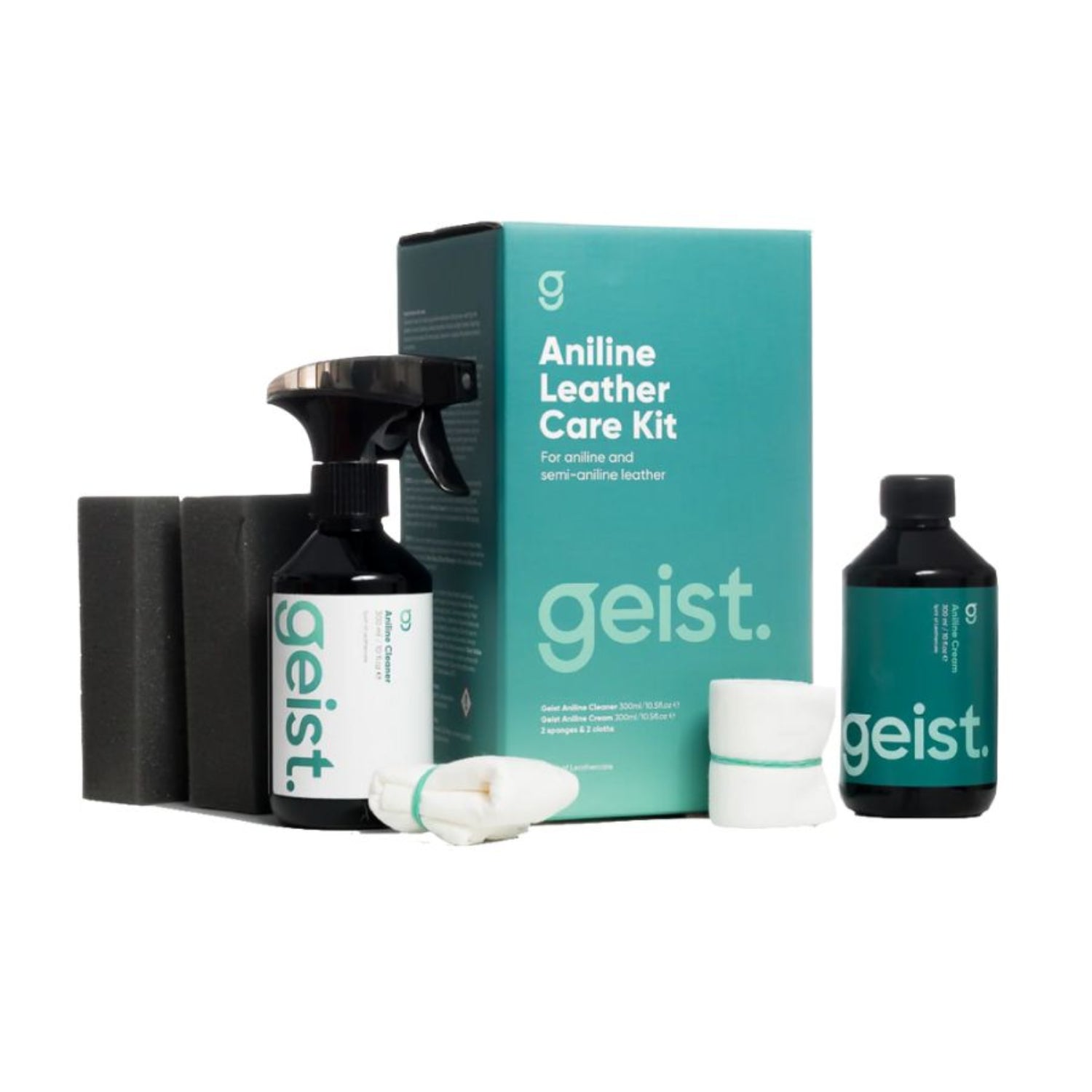 El Geist Kit de cuidado de cuero de anilina está diseñado específicamente para la limpieza y protección de cuero anilina y semianilina, materiales naturales, porosos y extremadamente sensibles que requieren un tratamiento distinto al cuero pigmentado convencional.