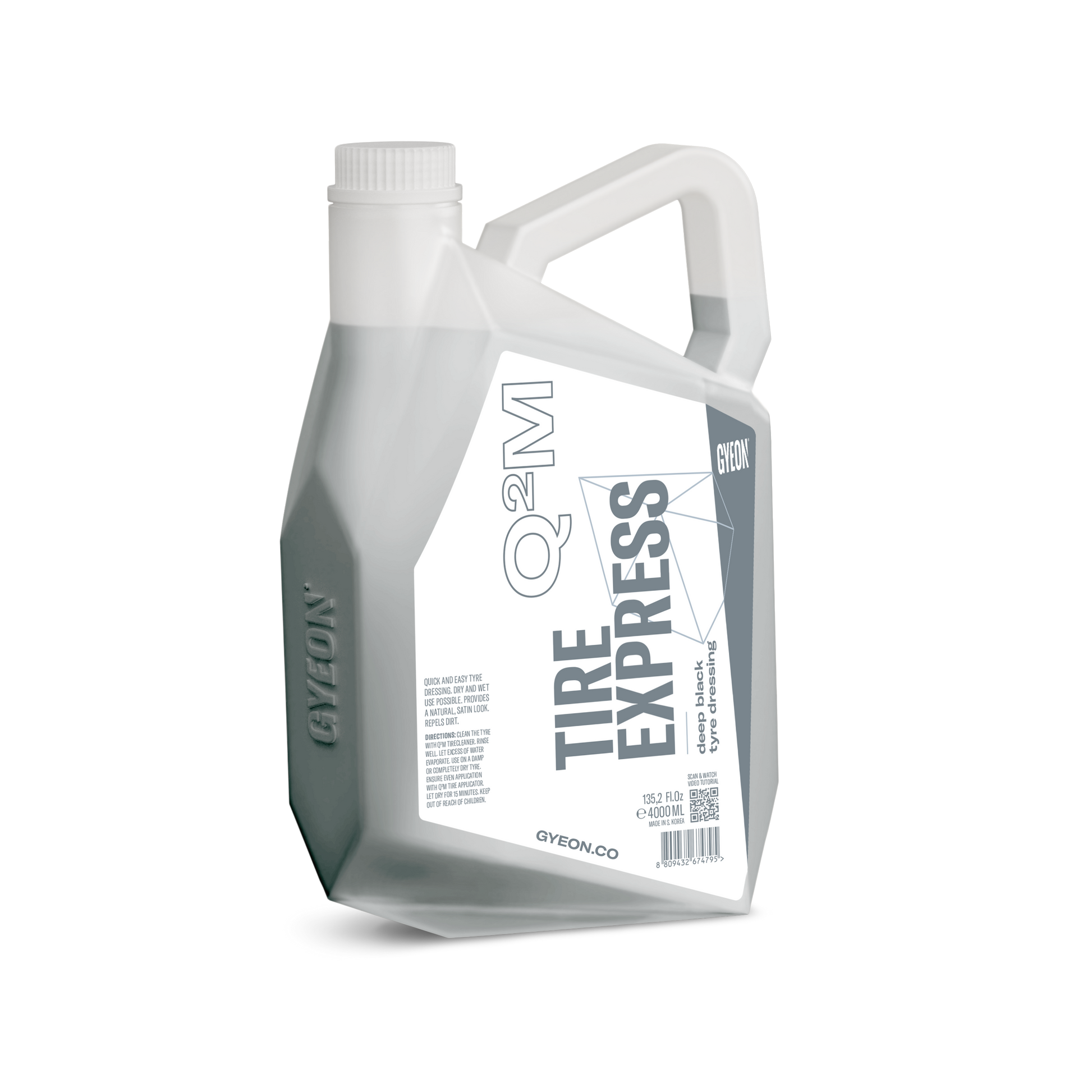 Gyeon Q²M Tire Express es un acondicionador premium para neumáticos que devuelve al caucho un acabado limpio, satinado y natural, con un aspecto OEM “como nuevo de fábrica”. 