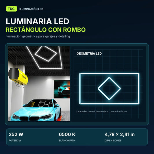 LUMINARIA LED GEOMÉTRICA PARA GARAJE – RECTÁNGULO CON ROMBO 252 W