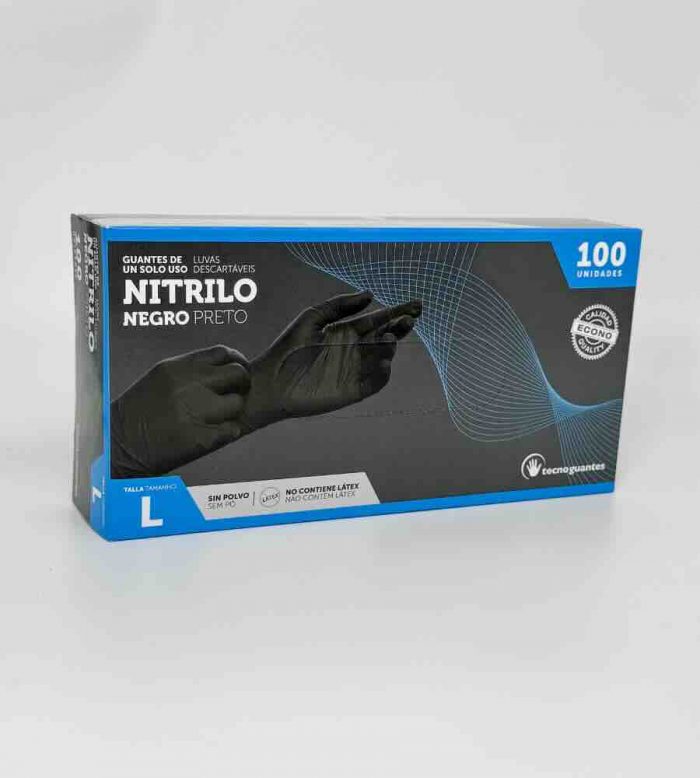 Guantes nitrilo Tecnoguantes sin polvo ni látex, paquete de 100 unidades para uso profesional y sanitario